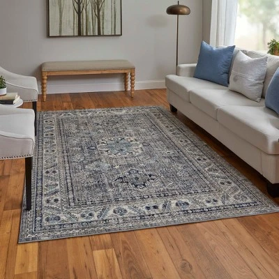 Bellini Transitional Medallion, Taupe/Gray/Blue, 2' X 3' Accent Rug 2 Bellini Transitional Medallion, Taupe/Gray/Blue, 2' X 3' Accent Rug - Image 2