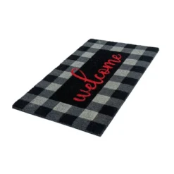 Northlight Shop Sales 35 1'4" X 2'4" Buffalo Plaid Welcome Indoor/Outdoor Coir Doormat Red/Black/Gray - Entryways