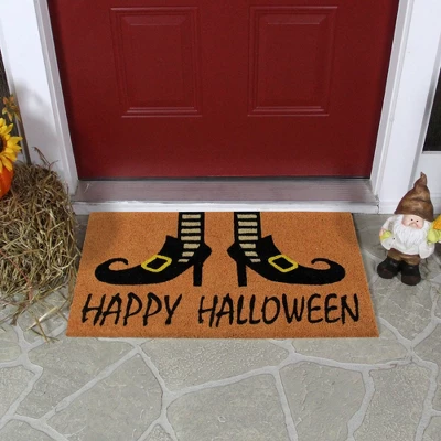 Northlight Wicked Witch Shoes "Happy Halloween" Coir Doormat 18" X 30" 2 Northlight Wicked Witch Shoes "Happy Halloween" Coir Doormat 18" X 30" - Image 2